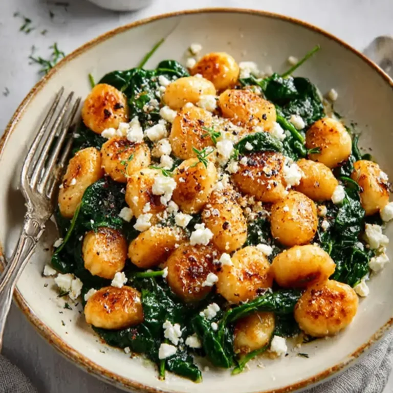 Knusprige Gnocchi mit Spinat und Feta