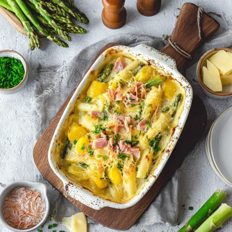 Spargelauflauf mit Schinken und Kartoffeln