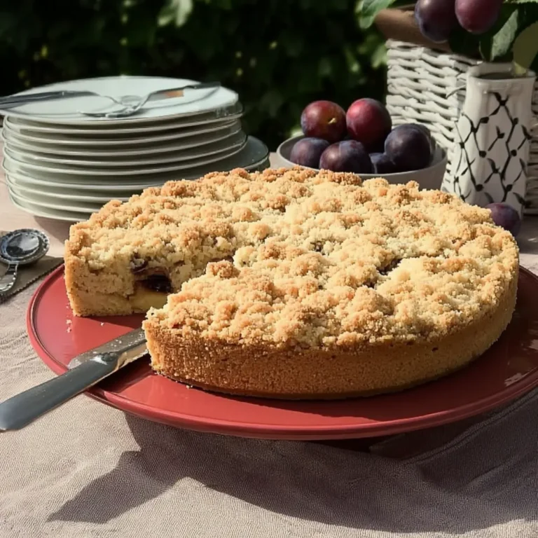Zwetschgen Streuselkuchen mit Pudding