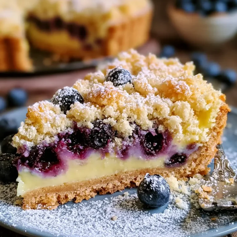 Blaubeerkuchen mit Pudding und Streusel