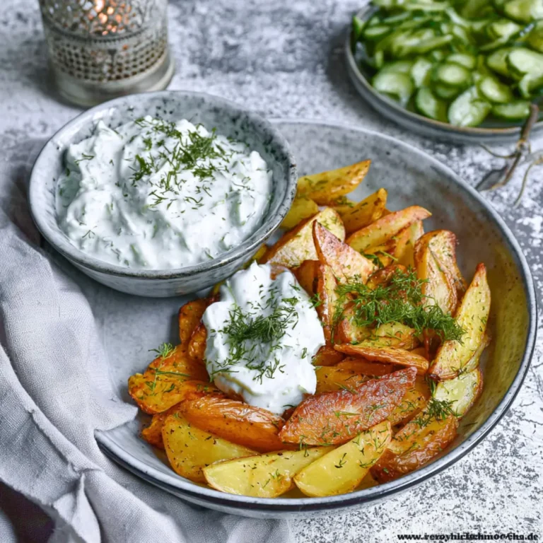 Kartoffelspalten mit Gurkendip
