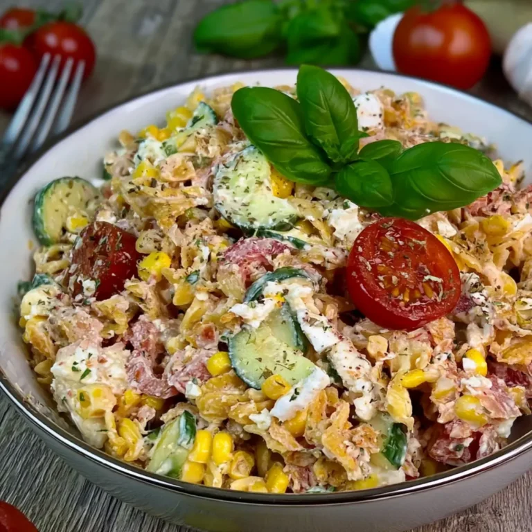 Knuspriger Pasta Salat mit Feta & Gemüse
