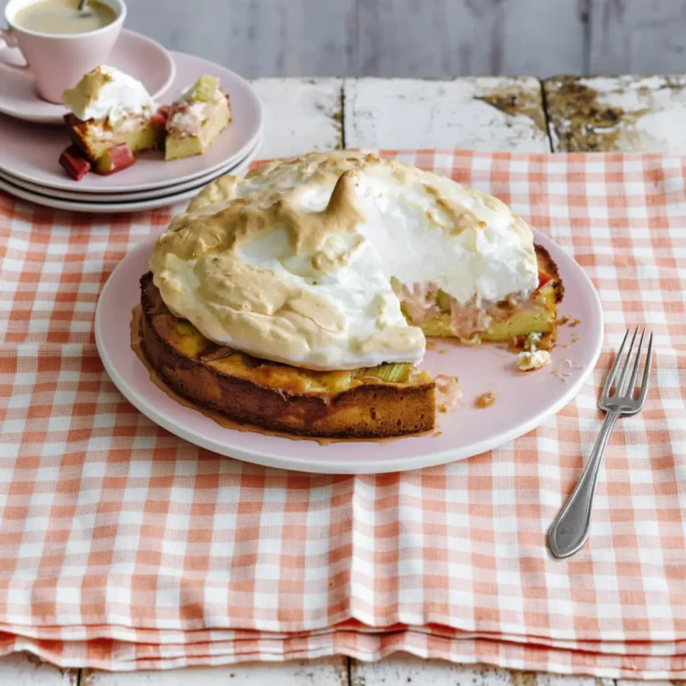 Rhabarberkuchen mit Baiser und Rührteig