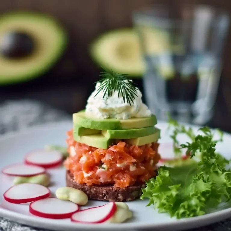 Räucherlachstatar mit Avocado und Schmand Meerrettich Creme