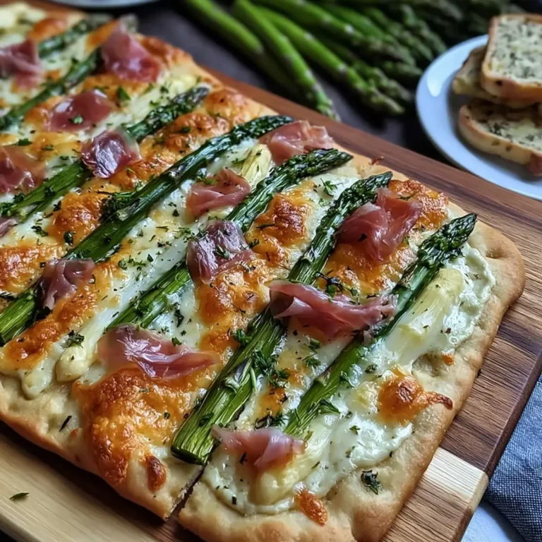 Spargel Flammkuchen mit Serrano Schinken