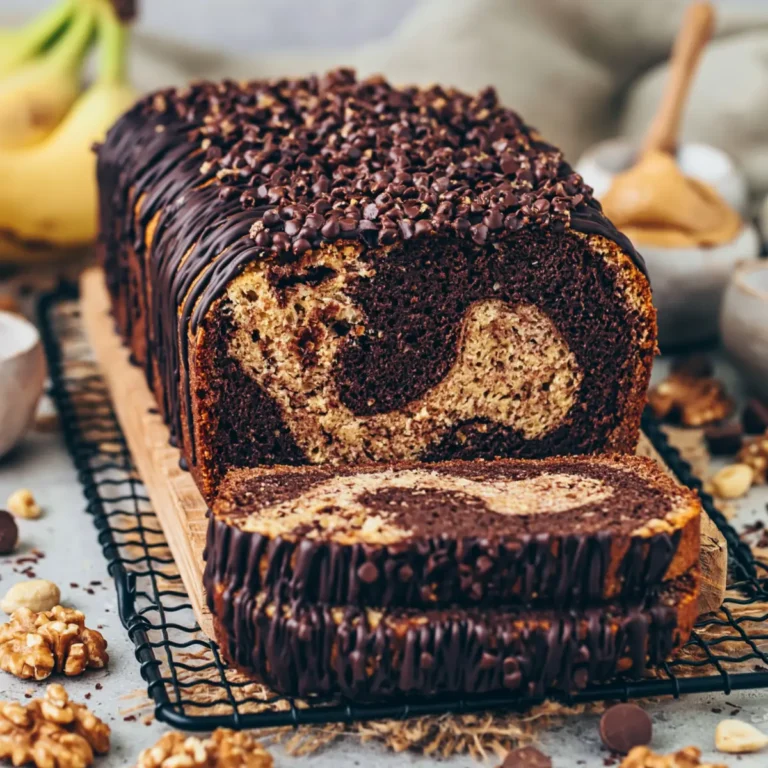 Veganes Marmor Bananenbrot mit Erdnussbutter