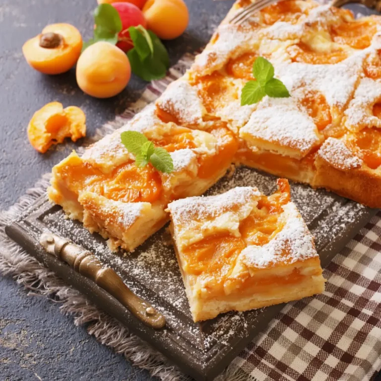 Aprikosenkuchen mit Mineralwasser