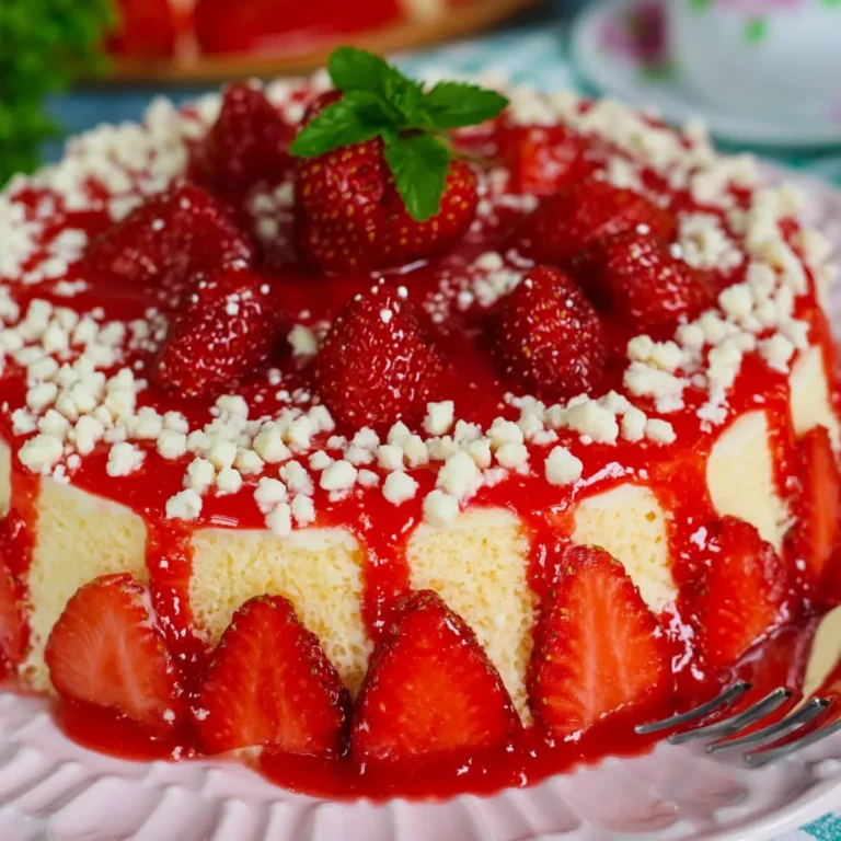 Erdbeerkuchen mit Pudding aus Biskuitteig