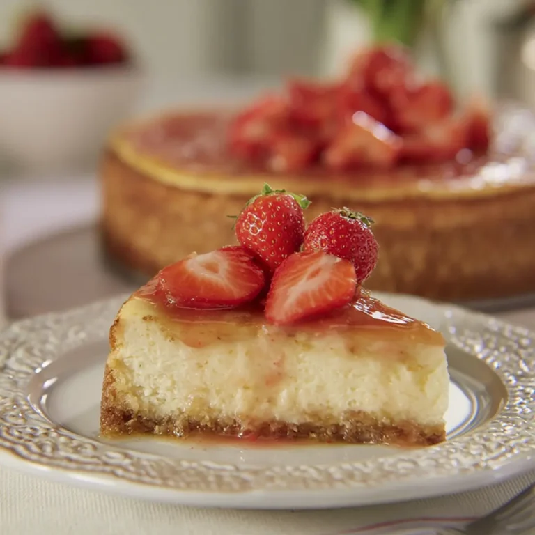 Käsekuchen mit Erdbeeren und weißer Schokolade