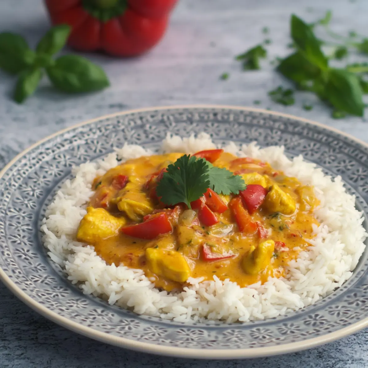 Paprika Hähnchen Geschnetzeltes mit Kokos