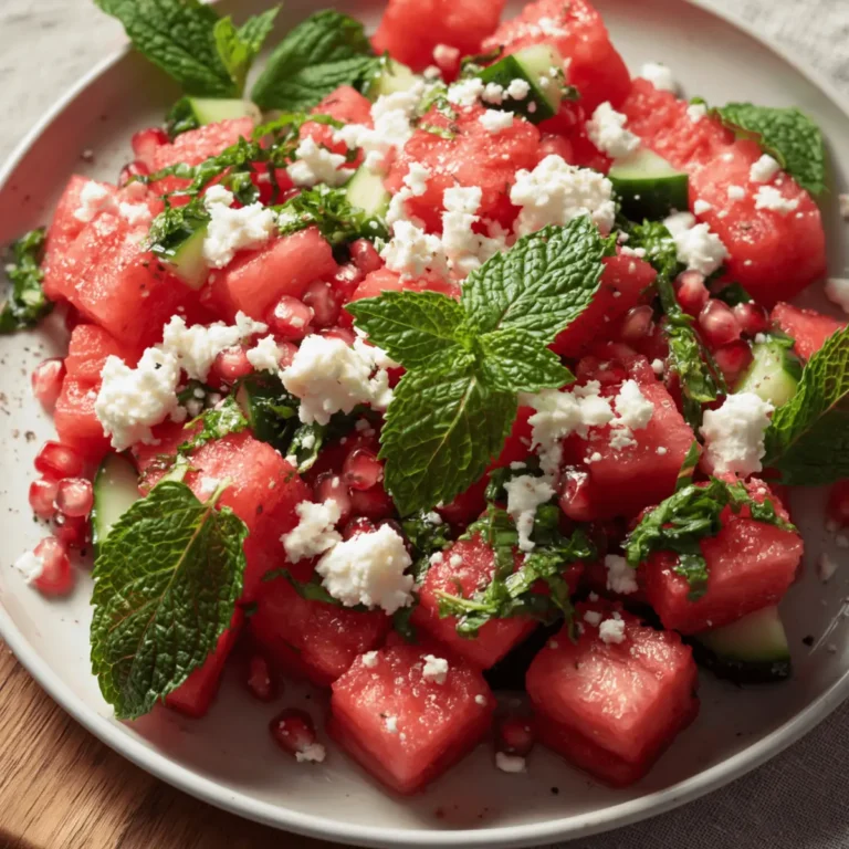 Wassermelonen Feta Salat mit Minze und Rucola