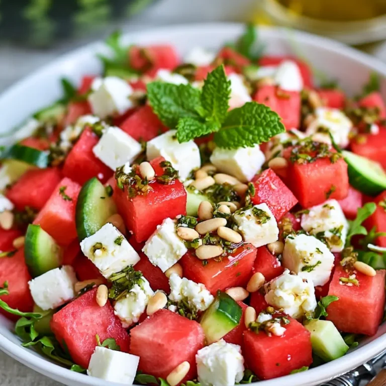Wassermelonen Feta Salat mit Rucola