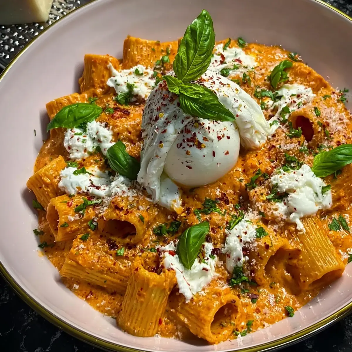 Würzige Burrata Rigatoni
