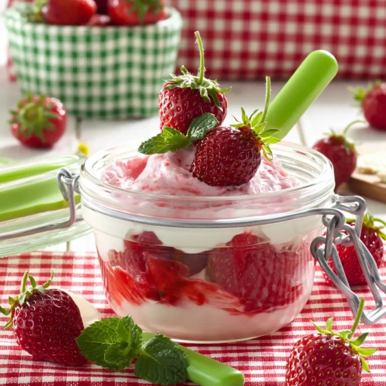 Erdbeerdessert mit Quark im Glas
