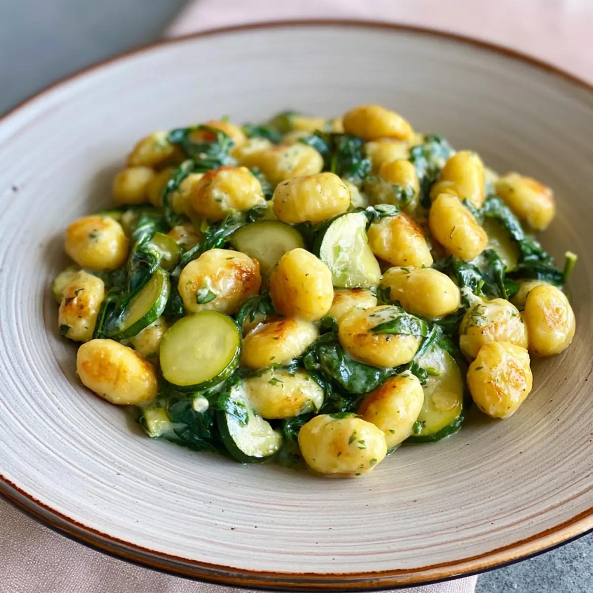 Gnocchi Pfanne mit Spinat und Zucchini
