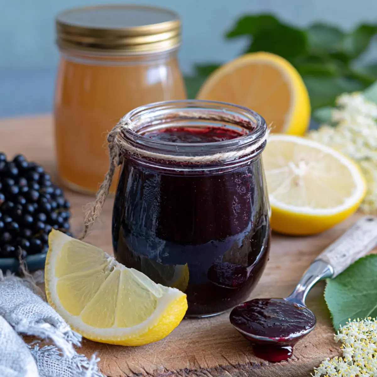 Holunderbeerengelee mit Apfelsaft und Zitrone