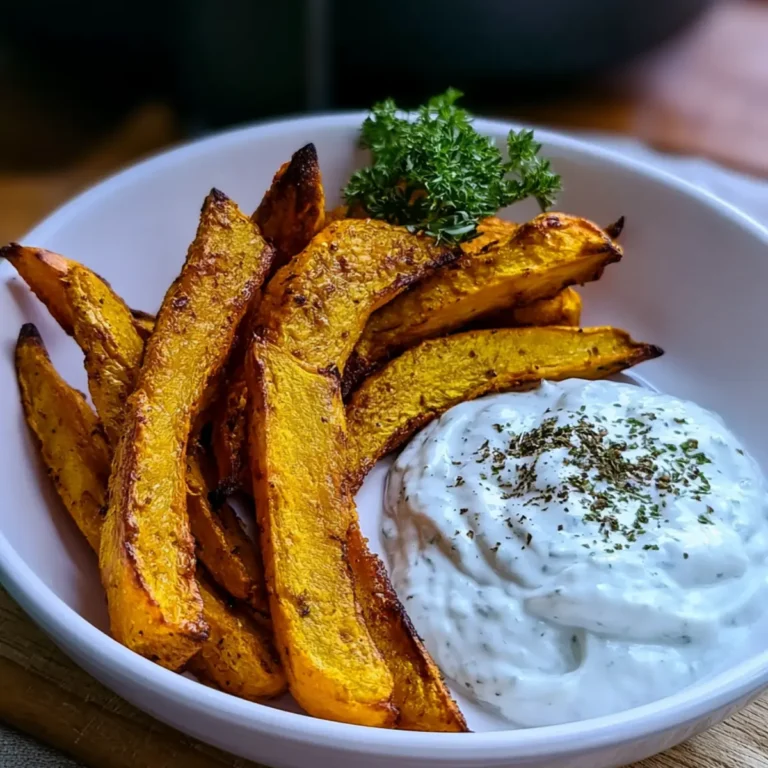 Knusprige Kürbis-Pommes aus dem Airfryer mit Kräuter-Dip