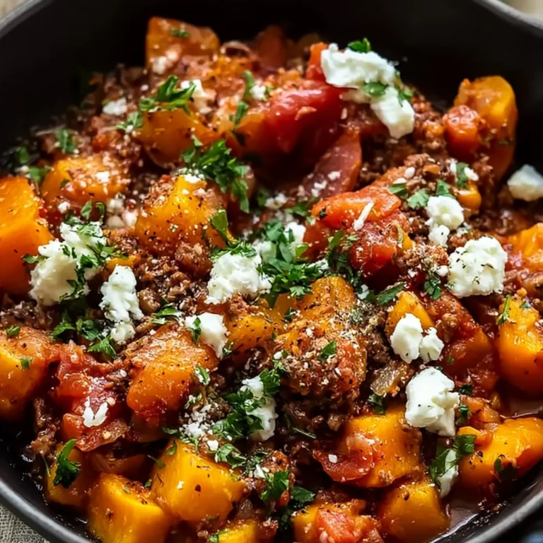 Kürbis-Hackfleisch-Pfanne mit Feta