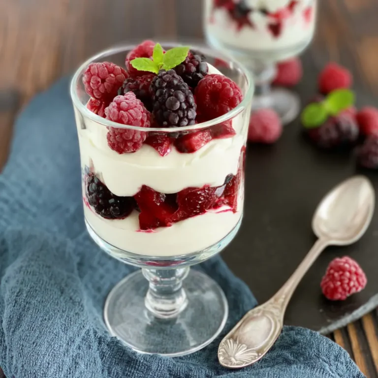 Nachtisch mit Mascarpone und gefrorenen Früchten