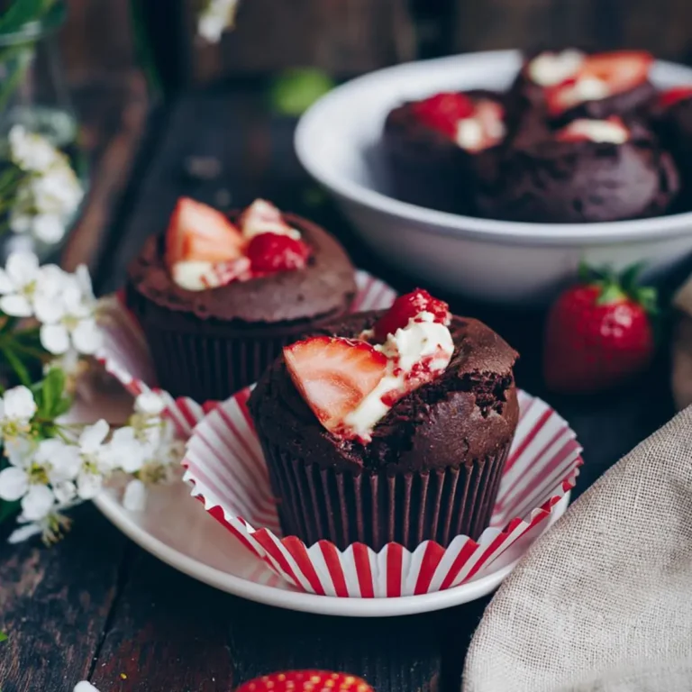 Schokoladenmuffins mit Erdbeer Cheesecake Füllung