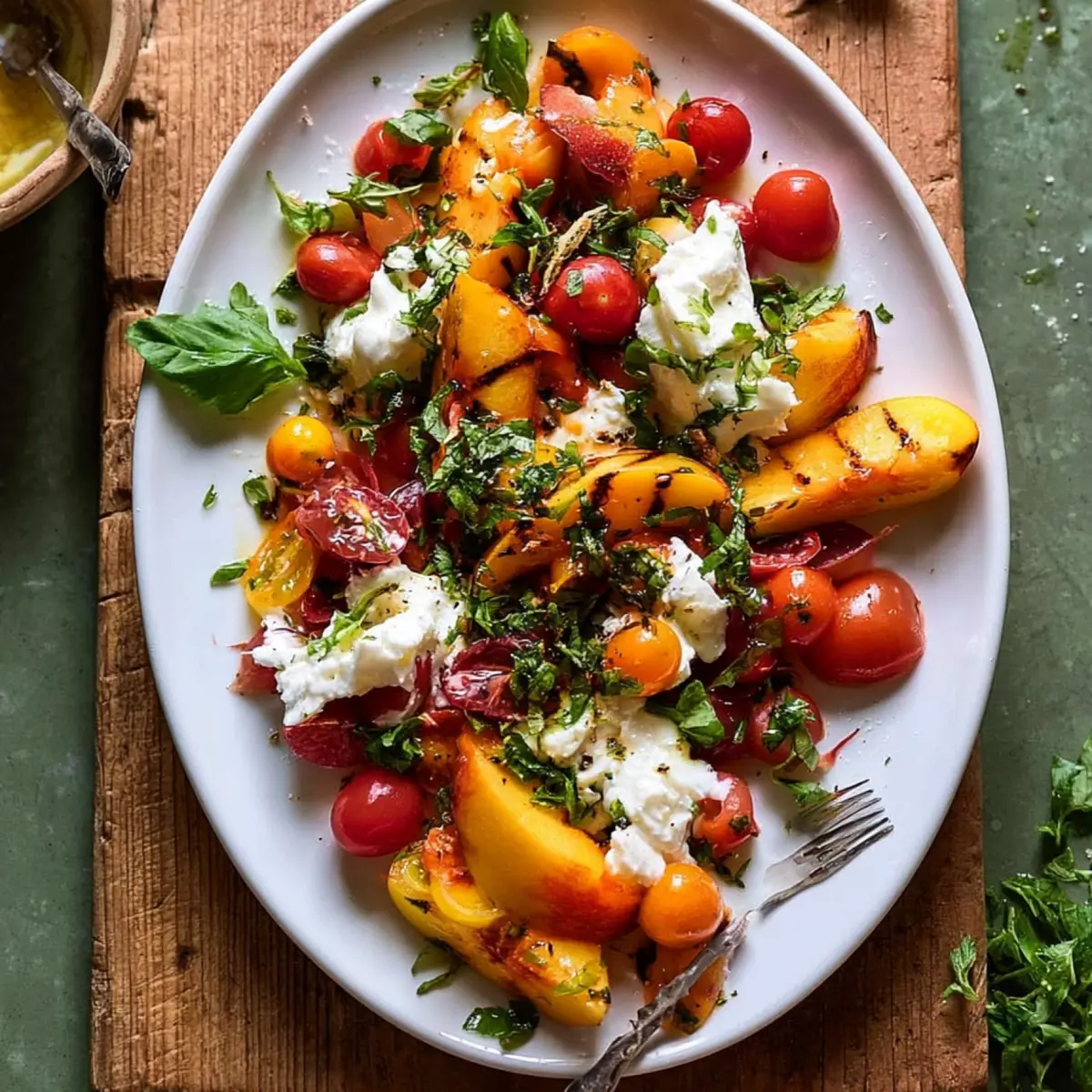Tomaten , Pfirsich und Burrata Salat