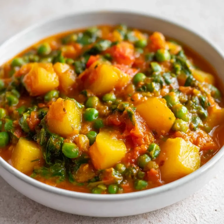 Veganes Kartoffelcurry mit Spinat und Erbsen