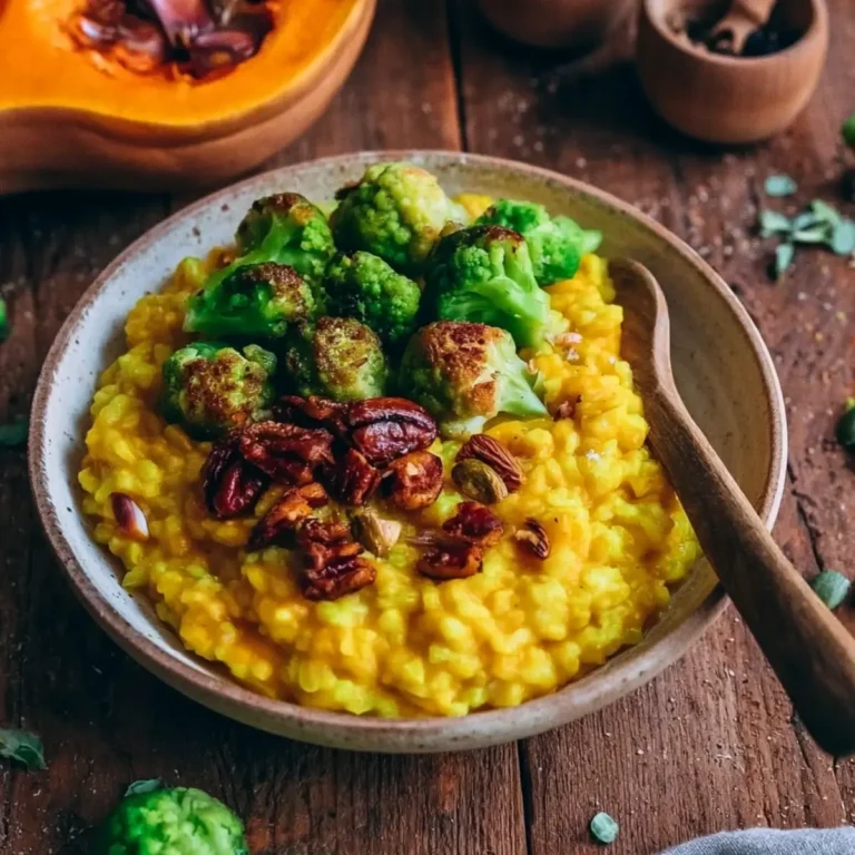 Veganes glutenfreies Kürbisrisotto mit Rosenkohl