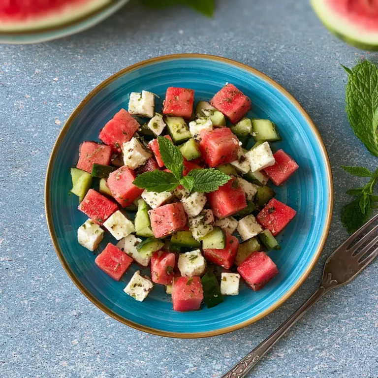 Wassermelonen Feta Salat mit Gurke und Minze
