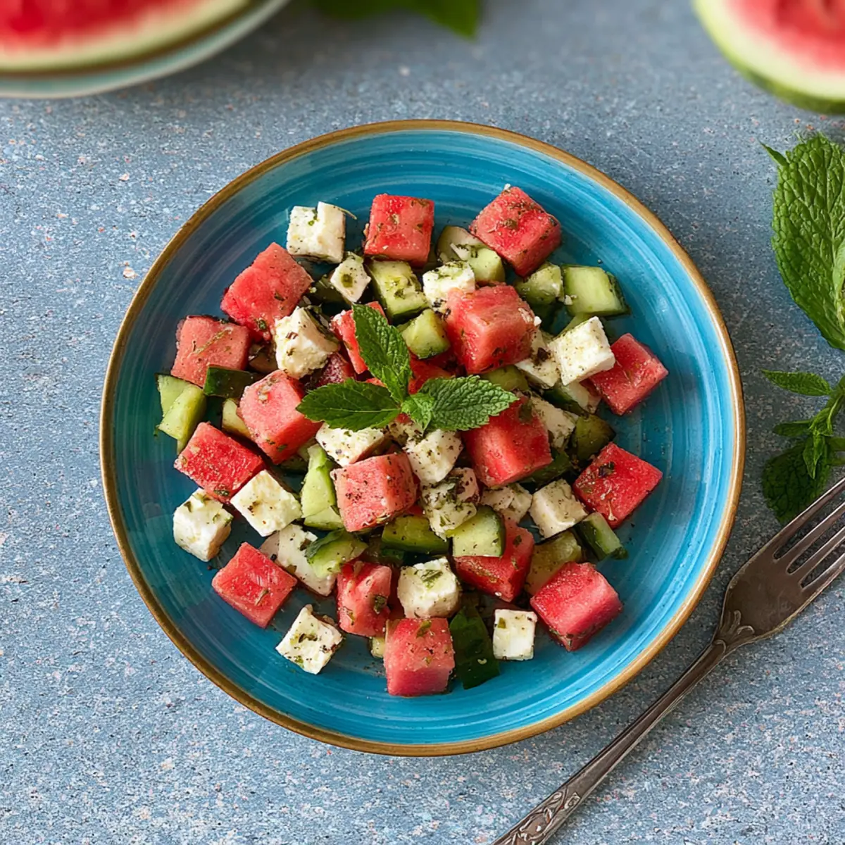 Wassermelonen Feta Salat mit Gurke und Minze